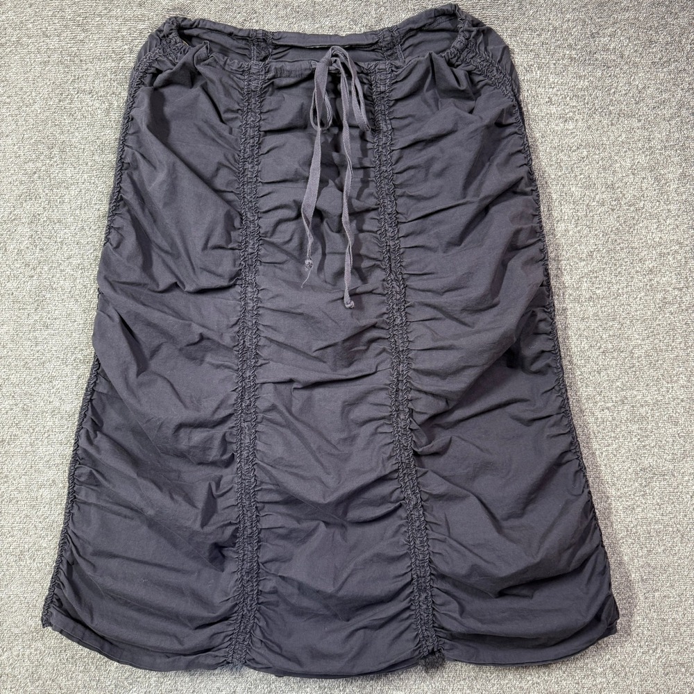 XCVI Grey Ruched Midi Skirt Size S Cotton Stretch Drawstring Waist Casual